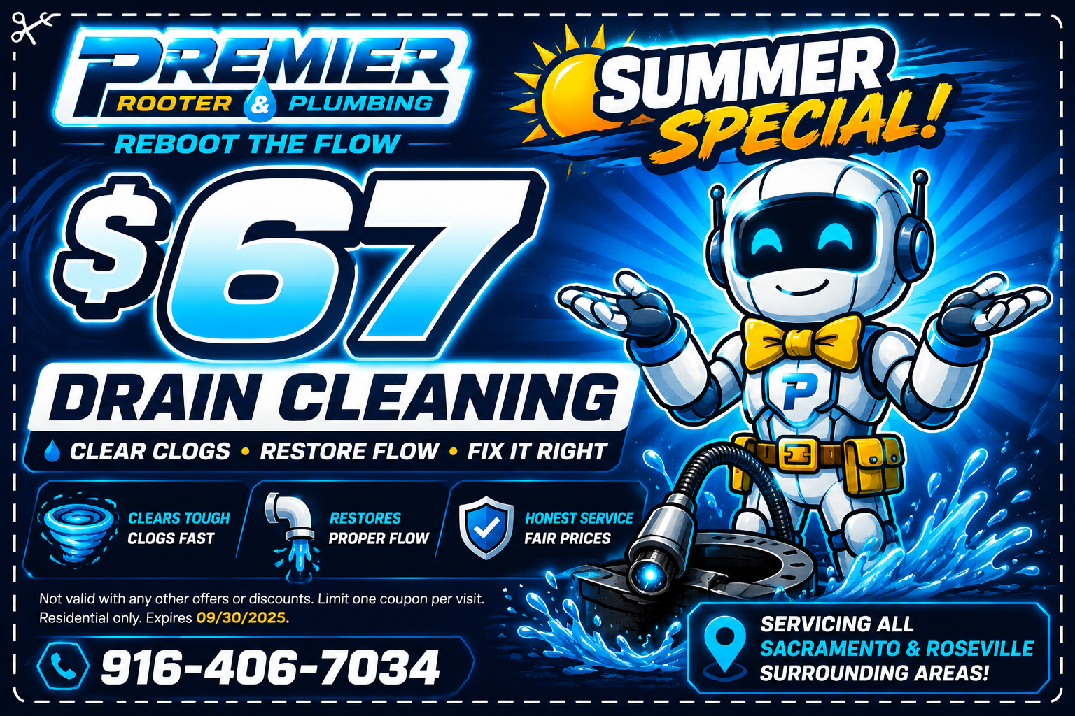 $67 drain cleaning